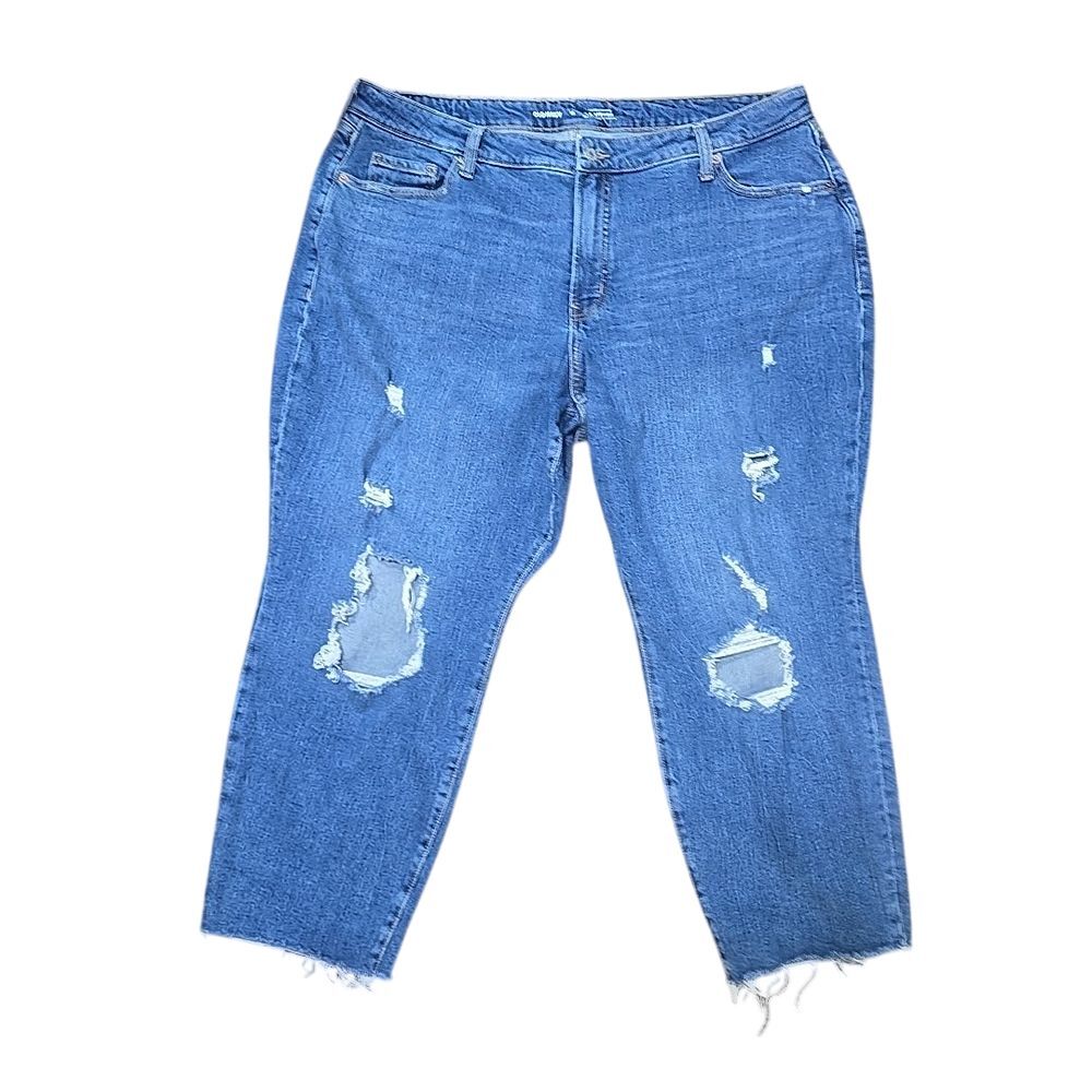 Old‎ Navy OG Straight Jeans Womens 16 Blue Distressed Higher High Rise Raw Hem